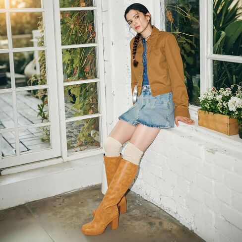 Uacllcau Knee High Boots Women Wide Calf Platform Boots for Women Square Toe Chunky Block Heeled Riding Tall Long Boot Comfortable Trendy in Saudi Arabia