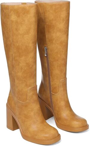Uacllcau Knee High Boots Women Wide Calf Platform Boots for Women Square Toe Chunky Block Heeled Riding Tall Long Boot Comfortable Trendy in Saudi Arabia