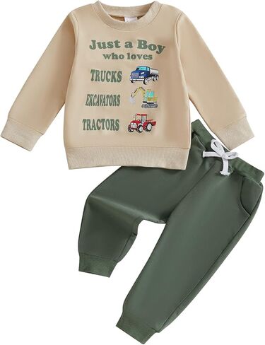 WZTYYDS Toddler Baby Boy Clothes Set Truck Letter Print Crew Neck Long Sleeve Sweatshirt Elastic Pants 2Pcs Fall Outfits in Saudi Arabia