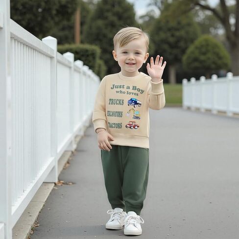 WZTYYDS Toddler Baby Boy Clothes Set Truck Letter Print Crew Neck Long Sleeve Sweatshirt Elastic Pants 2Pcs Fall Outfits in Saudi Arabia