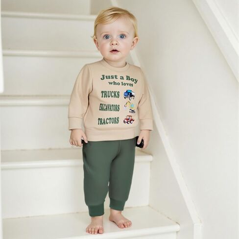 WZTYYDS Toddler Baby Boy Clothes Set Truck Letter Print Crew Neck Long Sleeve Sweatshirt Elastic Pants 2Pcs Fall Outfits in Saudi Arabia