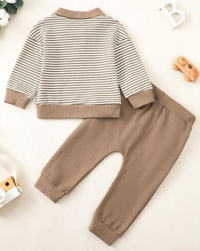 Rosibel Toddler Baby Boy Clothes Outfits Long Sleeve Stripes Sweatshirt and Pants Infant Fall Winter Sweatsuit Set in Kuwait