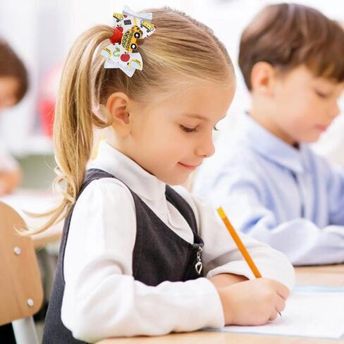 4pcs العودة إلى أقواس شعر المدرسة للفتيات ، Glitter Flash Pencil Schoolgirl Dowly Bows for Toddler Girls في الصفوف 1-5-غير قابلة للانزلاق ومستقرة وممتازة in Kuwait