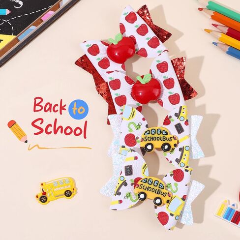4PCS Back to School Hair Bows for Girls,Glitter Flash Pencil Schoolgirl Pigtail Bows for Toddler Girls in Grades 1-5 - Non-slip, Stable, Premium Quality Fabric in Kuwait