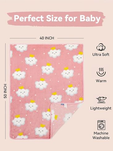 TILLYOU Toddler Flannel Blanket - Warm Cozy Baby Blanket for Boys and Girls, Smooth Cute Lightweight Blanket for Bedding Crib Stroller, 40x50 Inches, Pink Cloud in Saudi Arabia