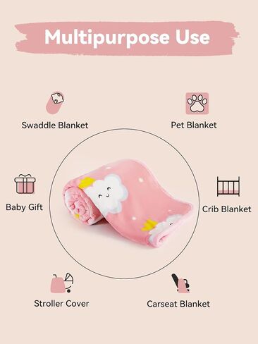 TILLYOU Toddler Flannel Blanket - Warm Cozy Baby Blanket for Boys and Girls, Smooth Cute Lightweight Blanket for Bedding Crib Stroller, 40x50 Inches, Pink Cloud in Saudi Arabia