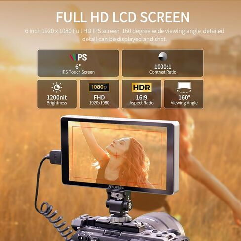LoveWorld 6 بوصة شاشة الكاميرا بطارية مدمجة ، 1200NIT تسليط الضوء على شاشة اللمس شاشة الحقل DSLR مع الموجة 3D LUT HDR 4K HDMI الألومنيوم in Kuwait