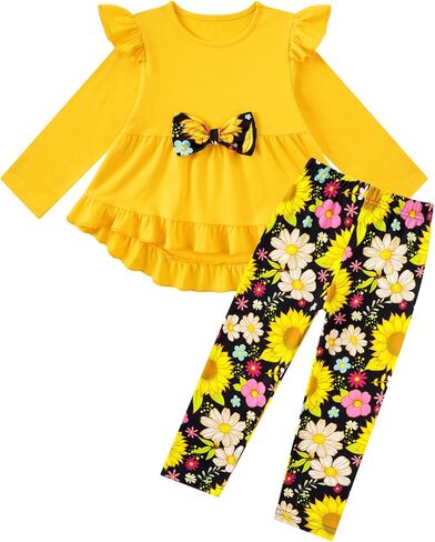 ملابس الطفلة ملابس طفل صغير طويل الأكمام سراويل الزهور الكشكشة in Kuwait