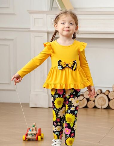 ملابس الطفلة ملابس طفل صغير طويل الأكمام سراويل الزهور الكشكشة in Kuwait