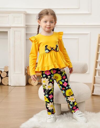 ملابس الطفلة ملابس طفل صغير طويل الأكمام سراويل الزهور الكشكشة in Kuwait