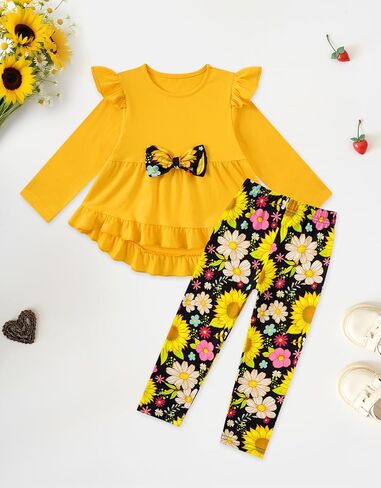 ملابس الطفلة ملابس طفل صغير طويل الأكمام سراويل الزهور الكشكشة in Kuwait