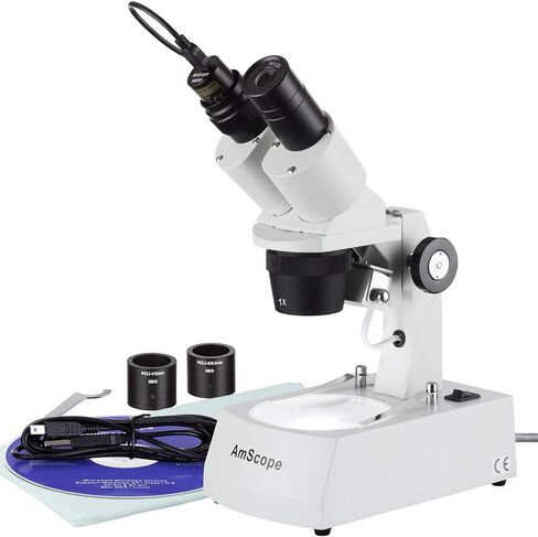 AMSCOPE SE305R-AZ-E2 المجهر المجهر الرقمي المثبت على الأمام ، و WF10X و WF20X العدسة ، وتكبير 10x/20x/30x/60x ، و 1x و 3x أهداف ، ومصدر مصباح الهالوجين العلوي والسفلي ، وموقف الذراع ، 120 فولت ، 2MP ، 2MP كاميرا وبرمجيات in Saudi Arabia