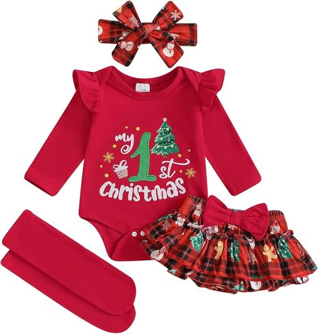 My First Christmas Baby Girl Outfit Newborn 1st Christmas Romper Ruffle Skirt Tutu Dress Headband Cute Xmas Clothes in Saudi Arabia