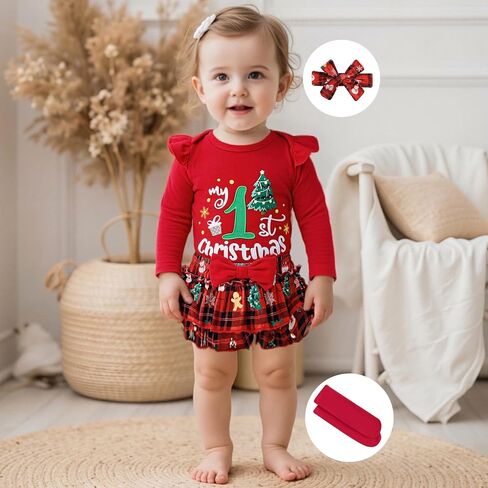 My First Christmas Baby Girl Outfit Newborn 1st Christmas Romper Ruffle Skirt Tutu Dress Headband Cute Xmas Clothes in Saudi Arabia