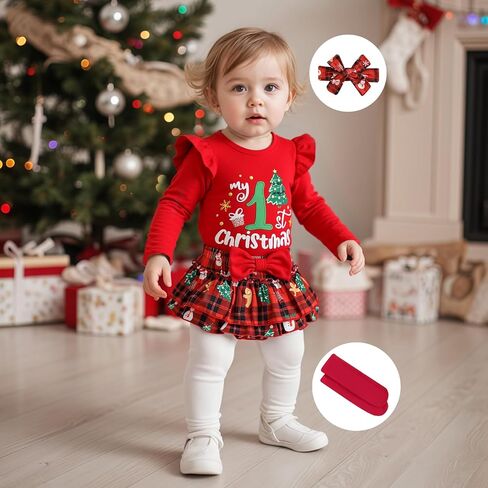My First Christmas Baby Girl Outfit Newborn 1st Christmas Romper Ruffle Skirt Tutu Dress Headband Cute Xmas Clothes in Saudi Arabia