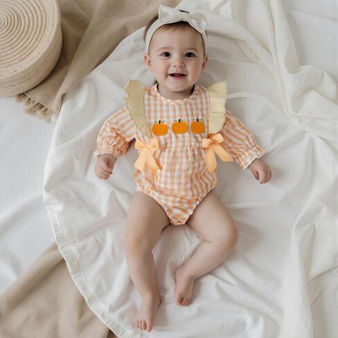 Douhoow Baby Girl Plaid Romper Baby Sweatshirt Romper Infant Girl Festival Clothes Fall Winter Outfits with Headband in Kuwait