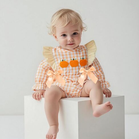 Douhoow Baby Girl Plaid Romper Baby Sweatshirt Romper Infant Girl Festival Clothes Fall Winter Outfits with Headband in Kuwait