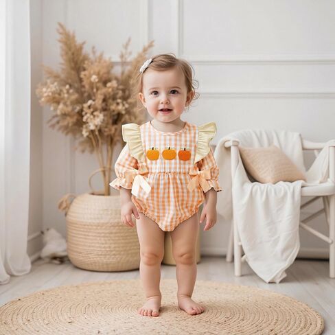 Douhoow Baby Girl Plaid Romper Baby Sweatshirt Romper Infant Girl Festival Clothes Fall Winter Outfits with Headband in Kuwait