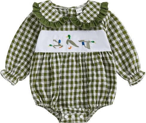 Douhoow Baby Girl Plaid Romper Baby Sweatshirt Romper Infant Girl Festival Clothes Fall Winter Outfits with Headband in Kuwait
