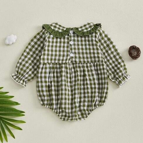 Douhoow Baby Girl Plaid Romper Baby Sweatshirt Romper Infant Girl Festival Clothes Fall Winter Outfits with Headband in Kuwait