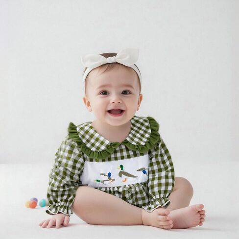 Douhoow Baby Girl Plaid Romper Baby Sweatshirt Romper Infant Girl Festival Clothes Fall Winter Outfits with Headband in Kuwait