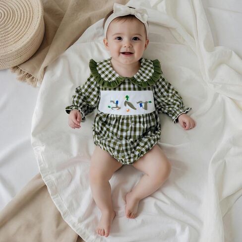 Douhoow Baby Girl Plaid Romper Baby Sweatshirt Romper Infant Girl Festival Clothes Fall Winter Outfits with Headband in Kuwait