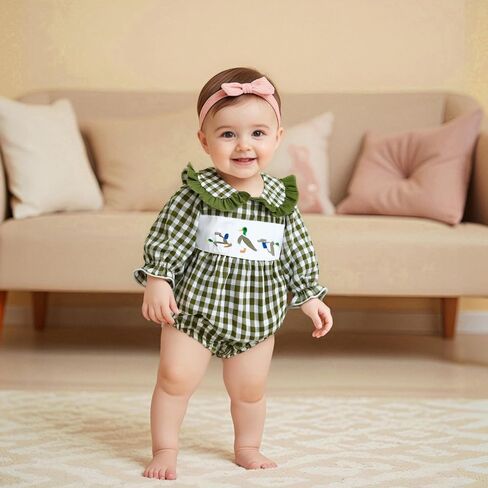 Douhoow Baby Girl Plaid Romper Baby Sweatshirt Romper Infant Girl Festival Clothes Fall Winter Outfits with Headband in Kuwait