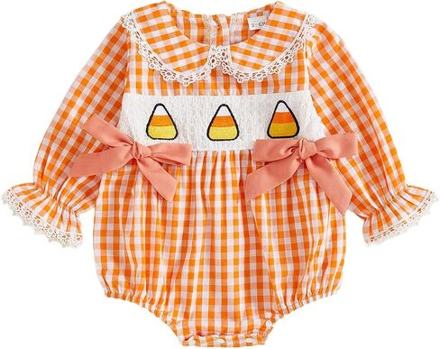 Douhoow Baby Girl Plaid Romper Baby Sweatshirt Romper Infant Girl Festival Clothes Fall Winter Outfits with Headband in Kuwait