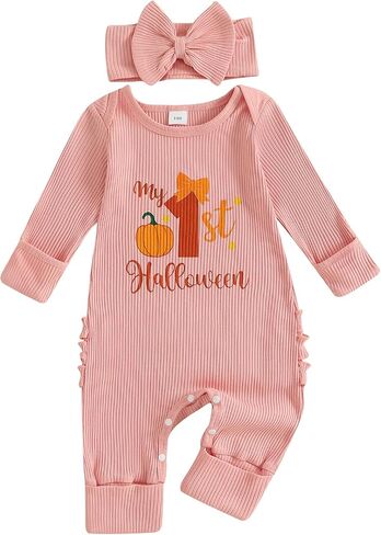 My First Halloween Baby Girl Outfit Mamas Little Pumpkin Long Sleeve Romper Jumpsuit Newborn Girl Outfits Clothes in Saudi Arabia