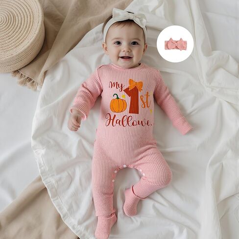 My First Halloween Baby Girl Outfit Mamas Little Pumpkin Long Sleeve Romper Jumpsuit Newborn Girl Outfits Clothes in Saudi Arabia