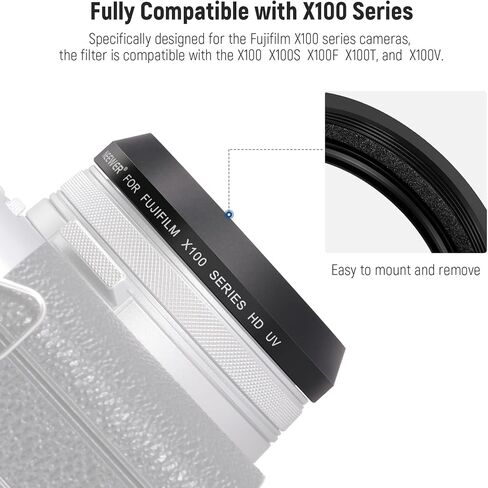 NEEWER UV Protection Filter for X100 Series Cameras, Multi Coated HD Optical Glass Build Lens Filter Accessory Compatible with Fujifilm X100 X100S X100F X100T X100V X100VI Camera (Black Frame) in Saudi Arabia