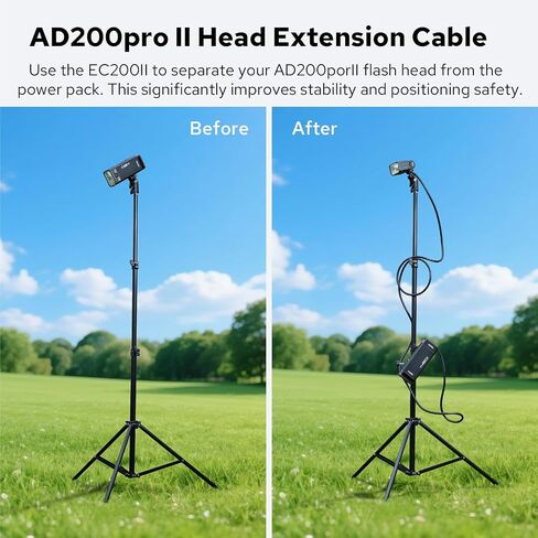 Godox EC200 II Extension Flash Head لـ Godox Ad200Pro II Flash ، 200W Extender مع 2M تمديد كابل ، حذاء بارد معدني ، ملحق فلاش الكاميرا المحمول ، للتصوير في الهواء الطلق/داخلي in Saudi Arabia