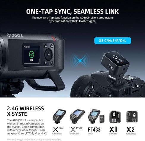 Godox Ad600 Pro II Ad600Pro II Flash Strobe Outdoor Flash ، 600W 2.4G TTL Monolight ، 1/8000 مزامنة عالية السرعة ، 0.01-0.9S إعادة تدوير ، مصباح نمذجة LED 40W مع بطارية قابلة لإعادة الشحن وجبل Bowens in Saudi Arabia