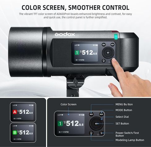 Godox Ad600 Pro II Ad600Pro II Flash Strobe Outdoor Flash ، 600W 2.4G TTL Monolight ، 1/8000 مزامنة عالية السرعة ، 0.01-0.9S إعادة تدوير ، مصباح نمذجة LED 40W مع بطارية قابلة لإعادة الشحن وجبل Bowens in Saudi Arabia