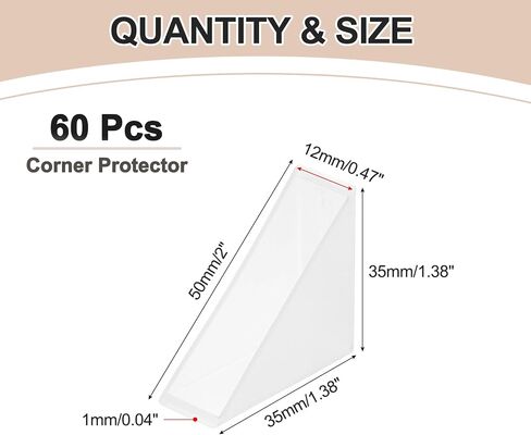 uxcell 60Pcs Triangle Glass Corner Protector, 0.12 x 1.38 Inch Plastic Glass Table Corner Protector Transport Corner Guard for Glass, Ceramics, Wood, and Steel(Right Angle, Clear) in Saudi Arabia