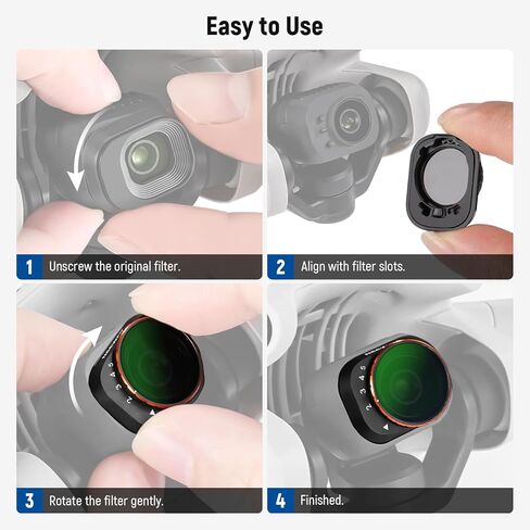 متغير Neewer ND متوافق مع DJI Mini 4 Pro ، ND2-32 1-5 توقفات SNAP على HD Pantical Glass Metal Frame Slim Slim Camera Lens Lens in Kuwait
