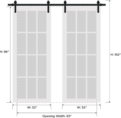 باب حظيرة قوي مع الزجاج الصقيع | Planum 2102 White Silk | شماعات السكك الحديدية السوداء 13 قدم | الأبواب الداخلية للوحة الصلبة-64 "× 96" (2 * 32x96)-الزجاج المتجول للسكك الحديدية in Kuwait