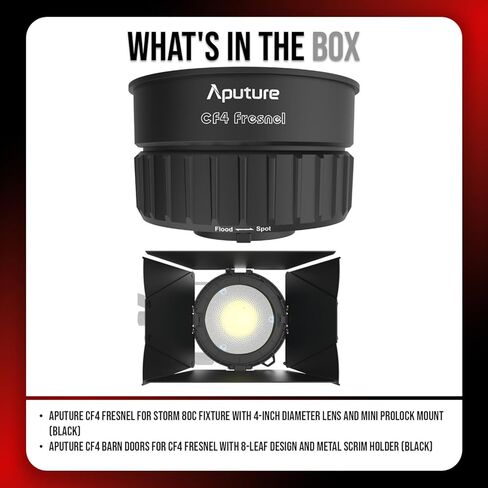 Aputure CF4 Fresnel for Storm 80c مع حزمة عدسة قطرها 4 بوصة (أسود) مع أبواب Barn Aputure CF4 أسود لـ CF4 Fresnel مع تصميم 8 أوراق (أسود) (2 عنصر) in Saudi Arabia