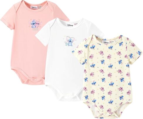 Disney Marvel Stitch Princess Ariel Mickey & Minnie 3 Pack Infant Newborn Bodysuits Soft Bamboo Viscose Baby Clothes in Kuwait