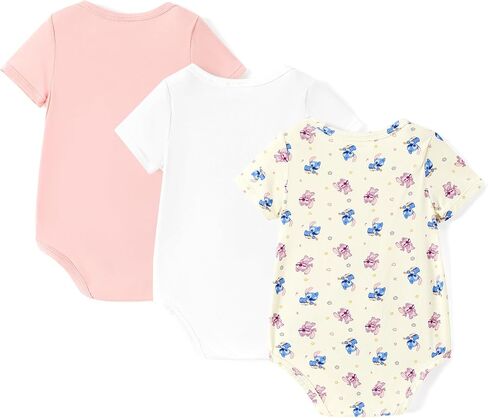 Disney Marvel Stitch Princess Ariel Mickey & Minnie 3 Pack Infant Newborn Bodysuits Soft Bamboo Viscose Baby Clothes in Kuwait