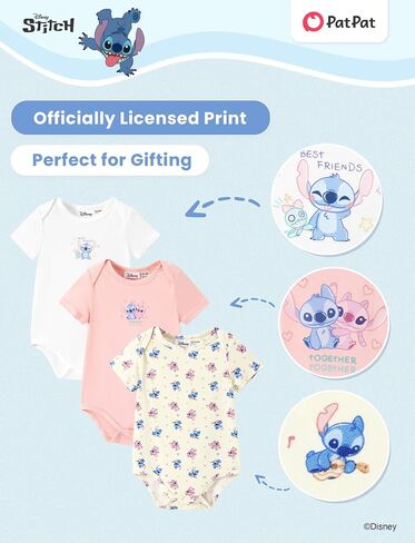 Disney Marvel Stitch Princess Ariel Mickey & Minnie 3 Pack Infant Newborn Bodysuits Soft Bamboo Viscose Baby Clothes in Kuwait