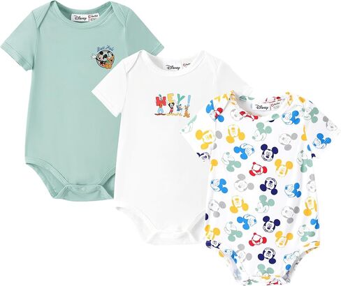 Disney Marvel Stitch Princess Ariel Mickey & Minnie 3 Pack Infant Newborn Bodysuits Soft Bamboo Viscose Baby Clothes in Kuwait
