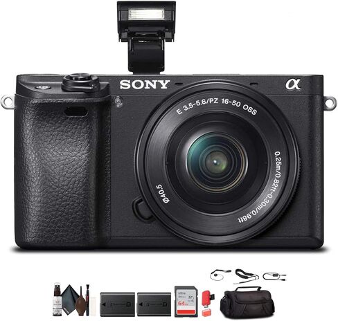 كاميرا Sony Alpha A6300 بدون مرآة مع عدسة سوداء 16-50 مم (ILCE6300L/B) مع حقيبة ناعمة وبطارية إضافية وبطاقة ذاكرة 64 جيجابايت وقارئ البطاقة والمزيد in Saudi Arabia