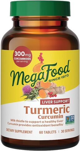 MegaFood الكركم الكركمين قوة إضافية - مكمل لدعم صحة الكبد مع بيوبرين الفلفل الأسود ومستخلص شوك الحليب - خالي من الغلوتين، نباتي ومصنوع بدون منتجات الألبان والصويا - 90 علامة تبويب (45 حصة) in Saudi Arabia