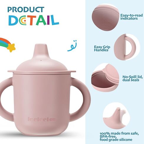 Leeleelon® Silicone Sippy Cup for Baby, 100% Leak-Proof Sippy Cups for Toddler with Handles, Soft Spout Sippy Cup for Infants, 6+ Months, 6oz/180ml, Platinum Silicone (Pink) in Saudi Arabia