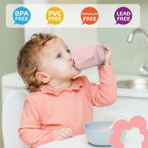 Leeleelon® Silicone Sippy Cup for Baby, 100% Leak-Proof Sippy Cups for Toddler with Handles, Soft Spout Sippy Cup for Infants, 6+ Months, 6oz/180ml, Platinum Silicone (Pink) in Saudi Arabia