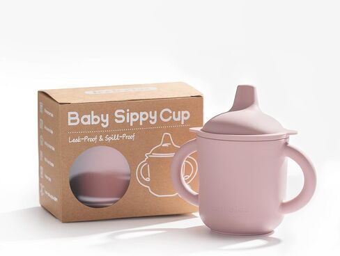 Leeleelon® Silicone Sippy Cup for Baby, 100% Leak-Proof Sippy Cups for Toddler with Handles, Soft Spout Sippy Cup for Infants, 6+ Months, 6oz/180ml, Platinum Silicone (Pink) in Saudi Arabia