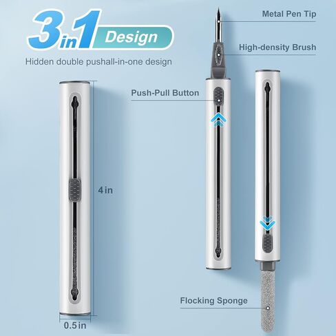 Cleaner Kit for AirPods, 3-in-1 Multifunctional Bluetooth Earbuds Cleaning Pen for AirPods Pro with Sponge, Brush, Metal Tip in Saudi Arabia