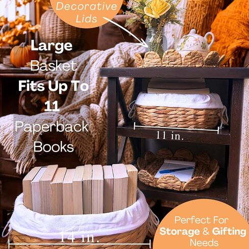 Set of 2 Round Wicker Baskets with Scalloped Lids, Handles, Removable Liners - Decorative Handwoven Water Hyacinth Baskets for Organization of Home, Kitchen, Closet, Pantry, Bathroom in Saudi Arabia