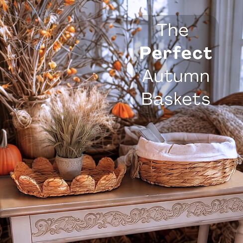 Set of 2 Round Wicker Baskets with Scalloped Lids, Handles, Removable Liners - Decorative Handwoven Water Hyacinth Baskets for Organization of Home, Kitchen, Closet, Pantry, Bathroom in Saudi Arabia